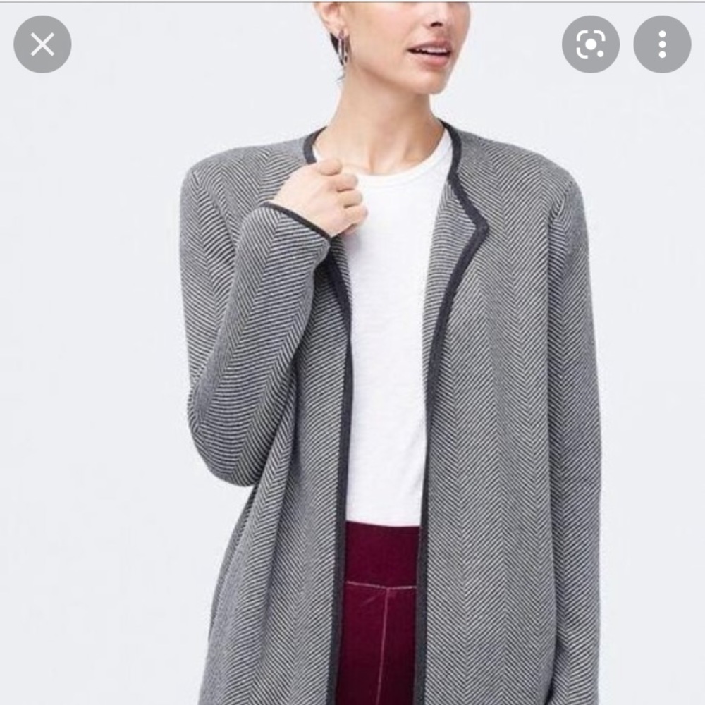 J. Crew Factory sweater jacket, grey herringbone, S